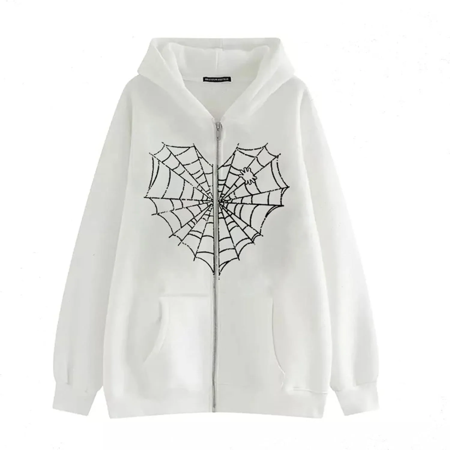 Spider Web Love Heart Hoodie Men Women, Full Zip Up Graphic Print Y2k Hoodies Oversized Jackets