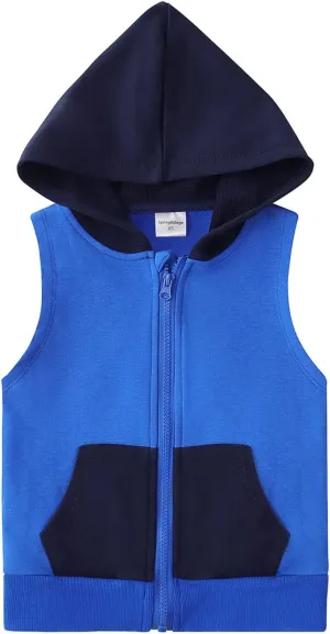 Spring&Gege Boys Full Zip Sleeveless Hooded Vest Basic Zipper Tank Tops Sweatshirt with Pockets