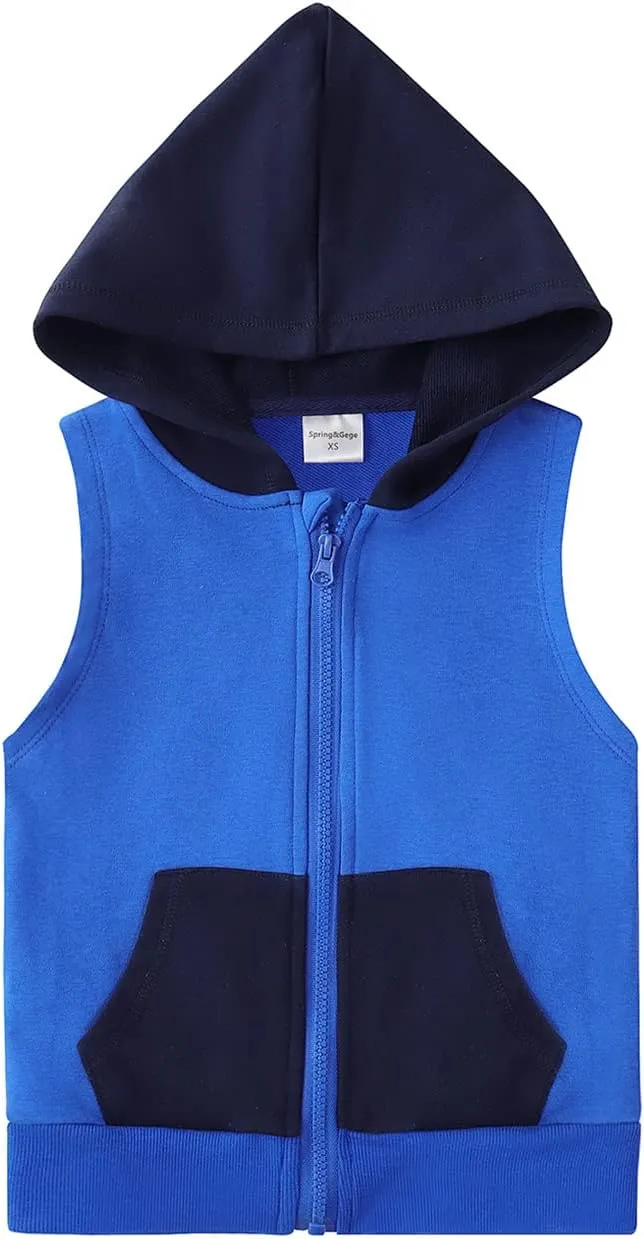 Spring&Gege Boys Full Zip Sleeveless Hooded Vest Basic Zipper Tank Tops Sweatshirt with Pockets