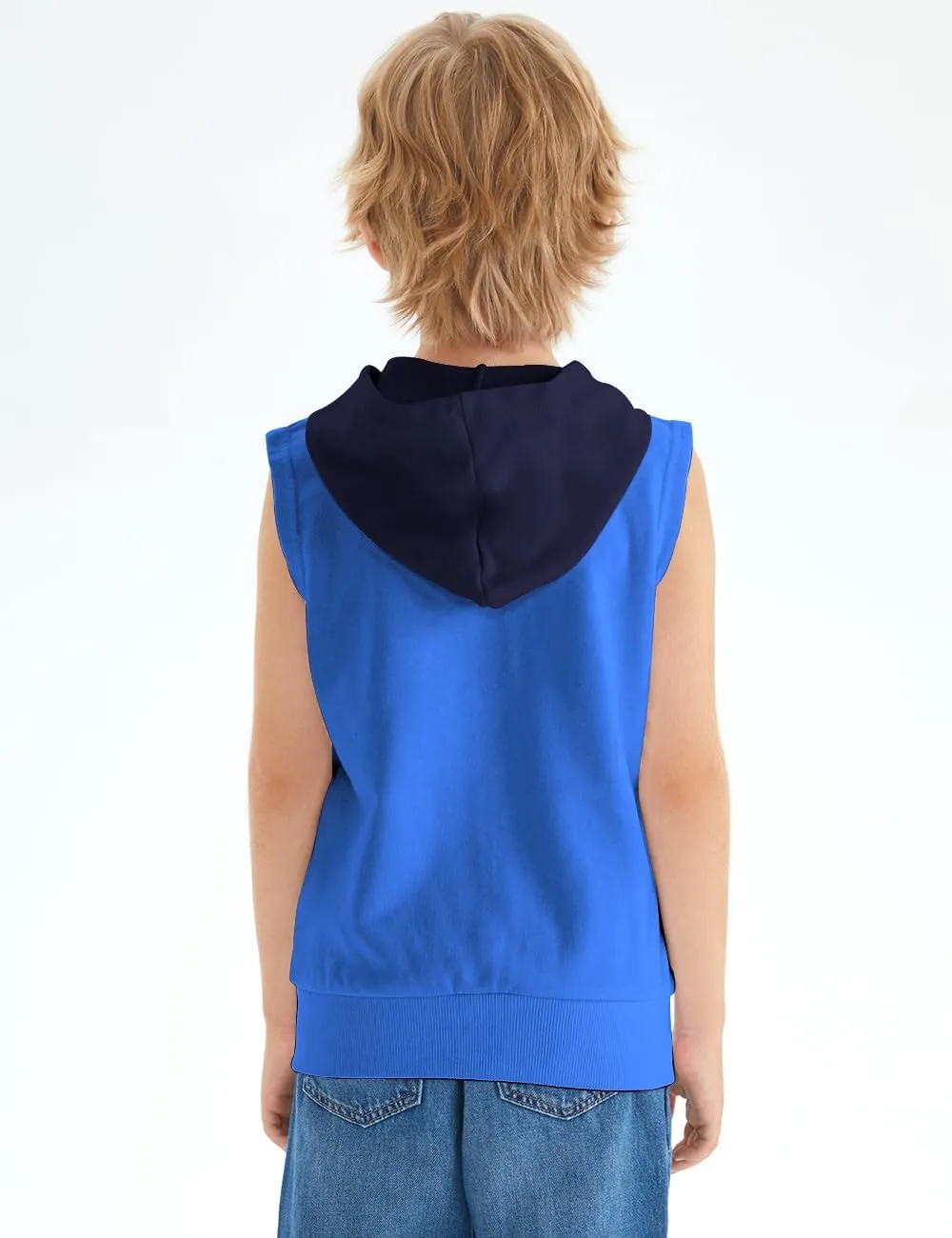 Spring&Gege Boys Full Zip Sleeveless Hooded Vest Basic Zipper Tank Tops Sweatshirt with Pockets