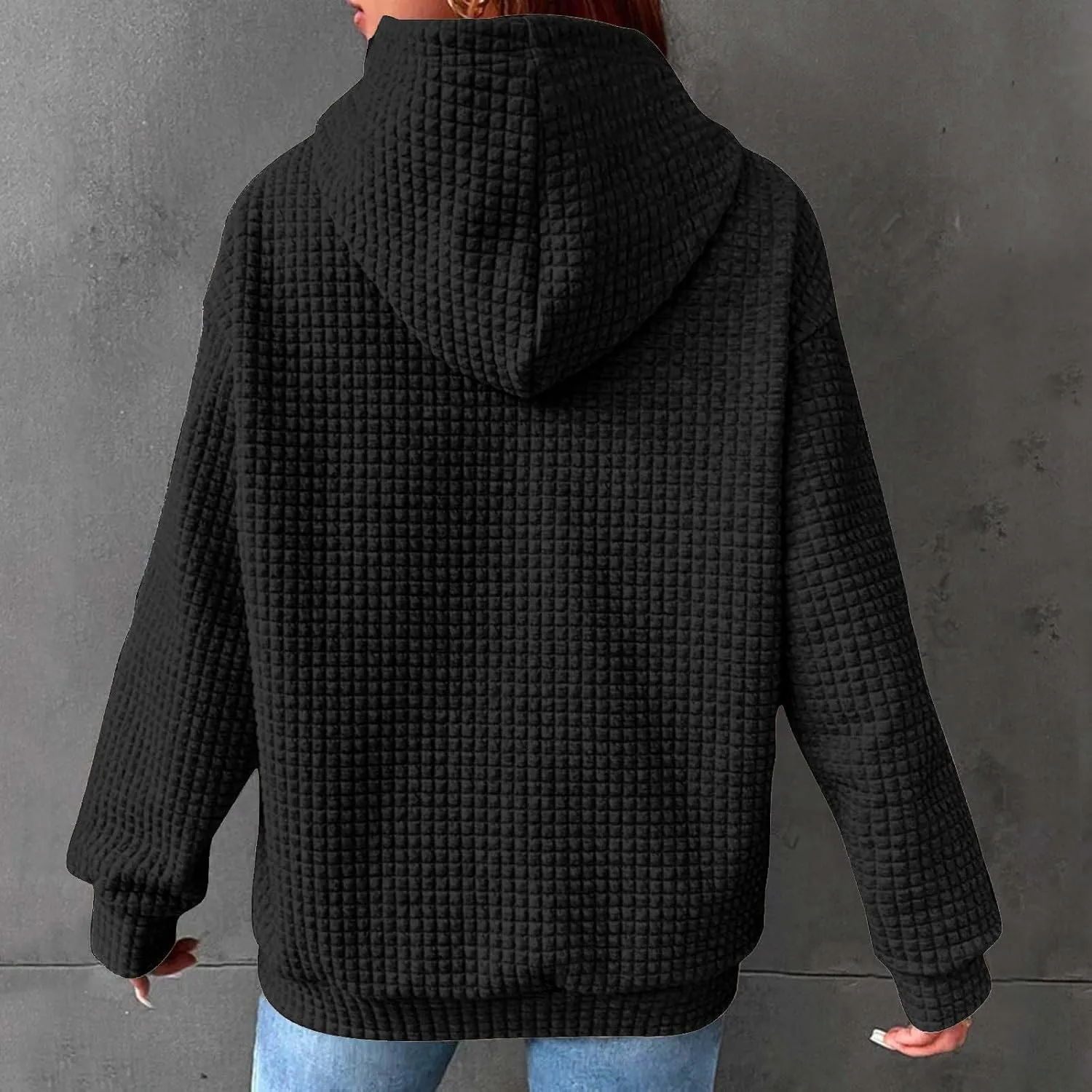 Stessotudo Womens Waffle Knit Hoodies Casual Long Sleeve Cute Football Print Sweatshirts Drawstring Trendy Pullover Tops 2023