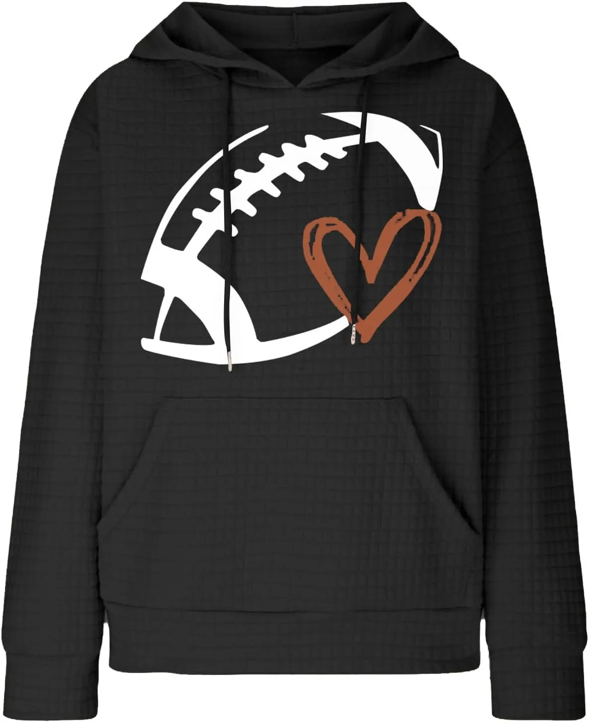 Stessotudo Womens Waffle Knit Hoodies Casual Long Sleeve Cute Football Print Sweatshirts Drawstring Trendy Pullover Tops 2023
