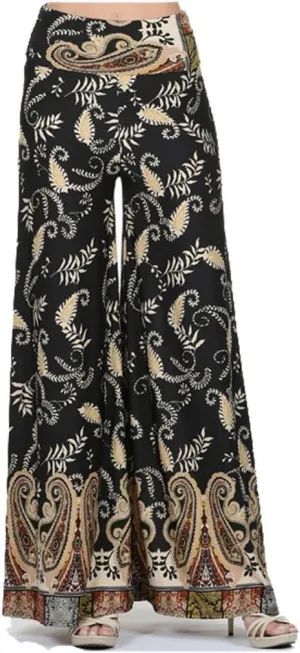 SugarRock Women Paisley Palazzo Pants Fold-Over Waist Wide Leg & Laundry Washing Bag