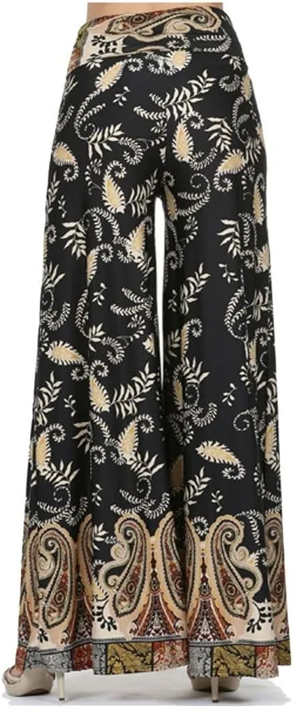 SugarRock Women Paisley Palazzo Pants Fold-Over Waist Wide Leg & Laundry Washing Bag