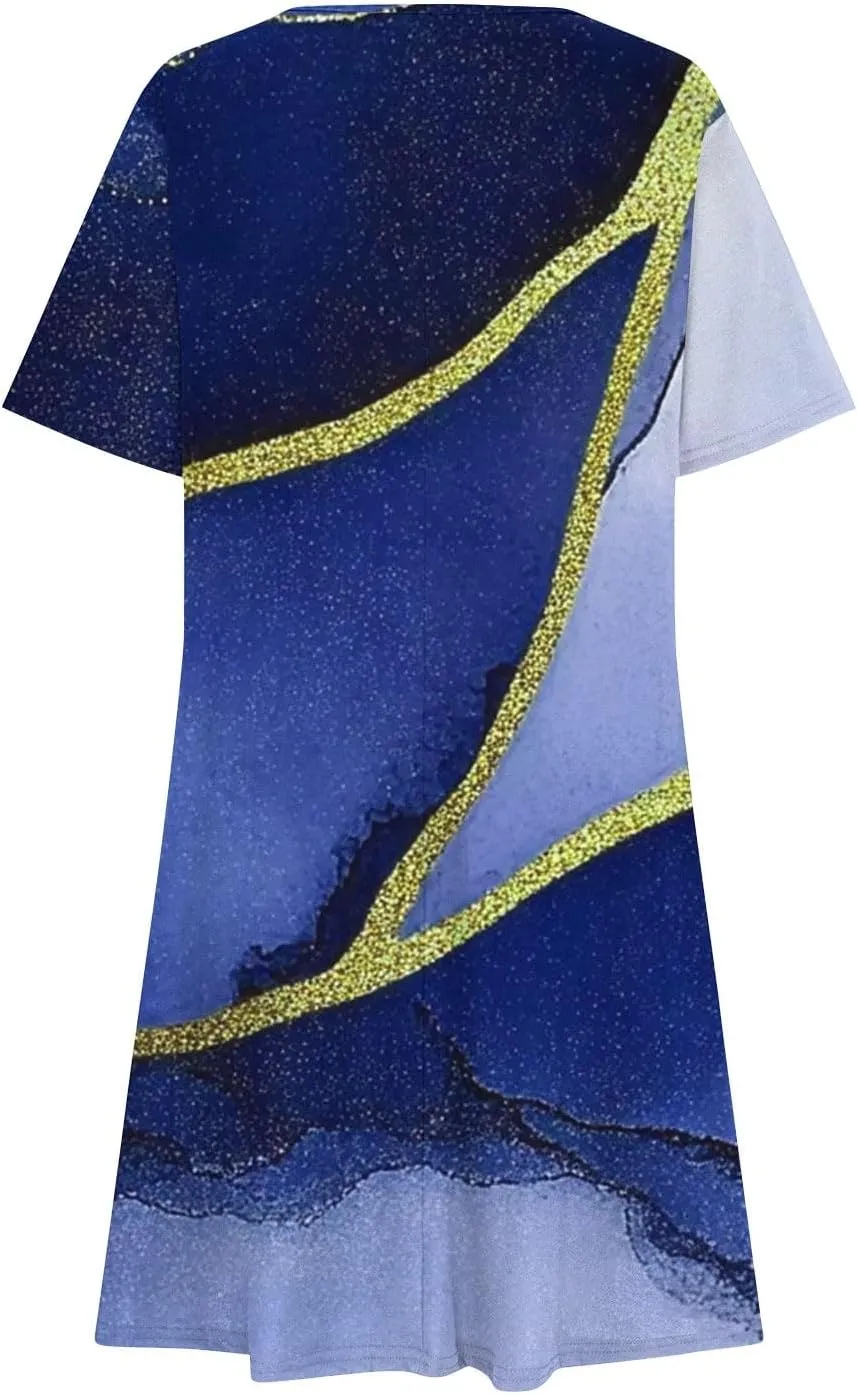 Summer Dress with Sleeves Women Printed Mini Dress Knee Length Flowy Beach Dresses Spring Dresses for Women