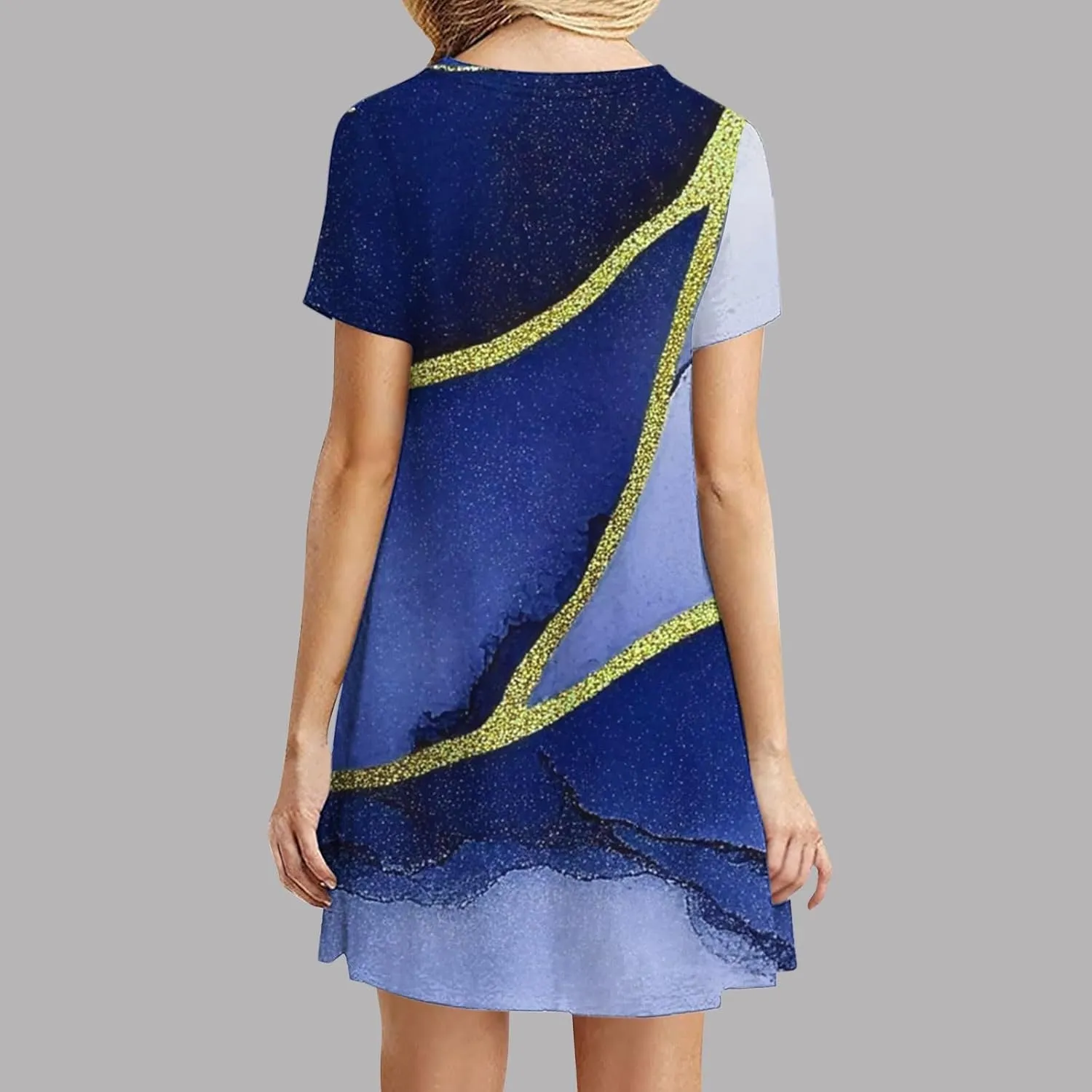 Summer Dress with Sleeves Women Printed Mini Dress Knee Length Flowy Beach Dresses Spring Dresses for Women
