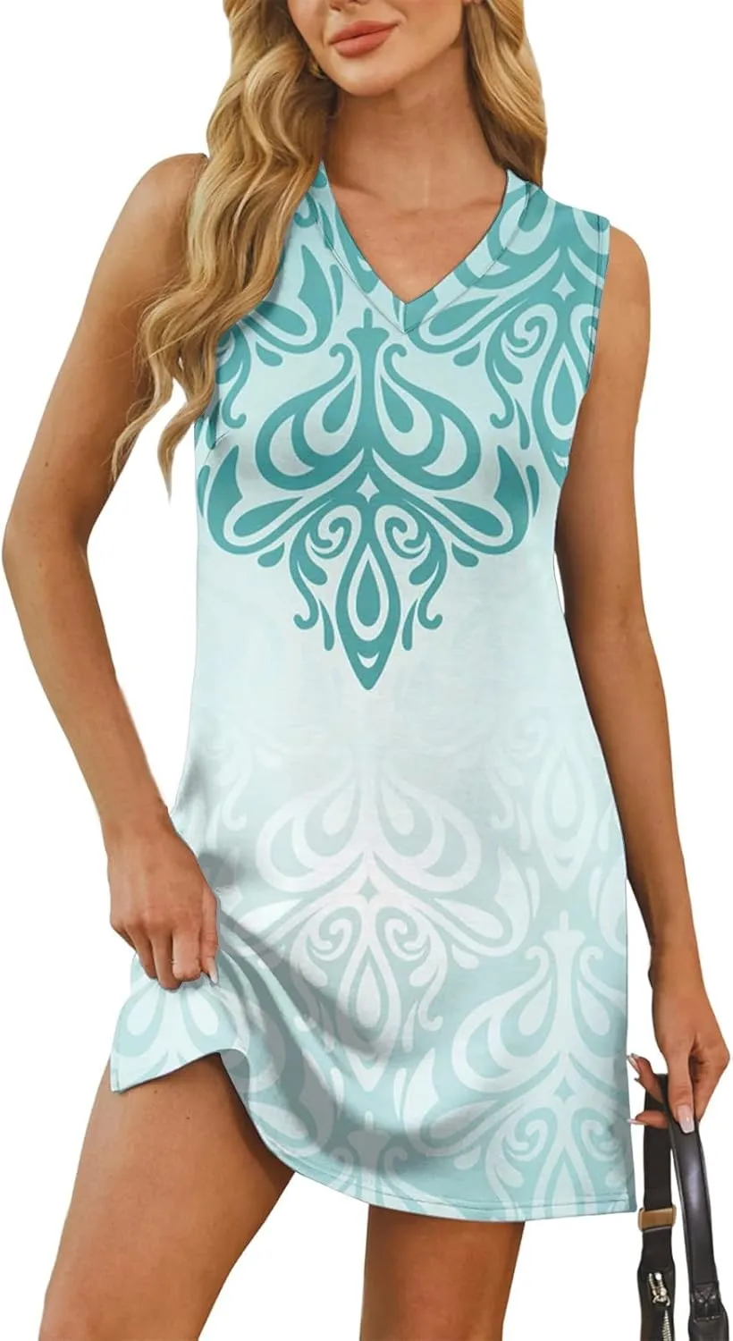 Summer Dresses for Women 2025 Loose Casual Tank Dress Beach Sundresses Sleeveless Floral T Shirt Dresses with Split