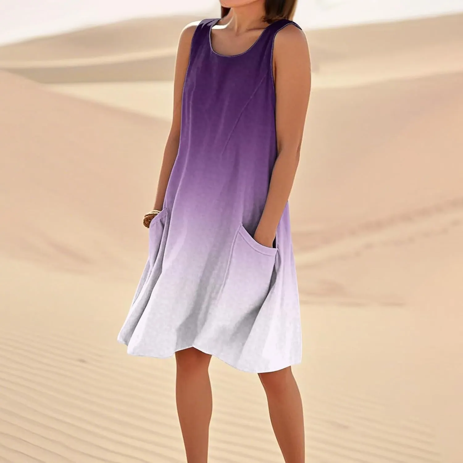 Summer Dresses for Women 2025 Round Neck Short Sleeve Cotton Linen Dress Beach Vacation Sundresses with Pockets