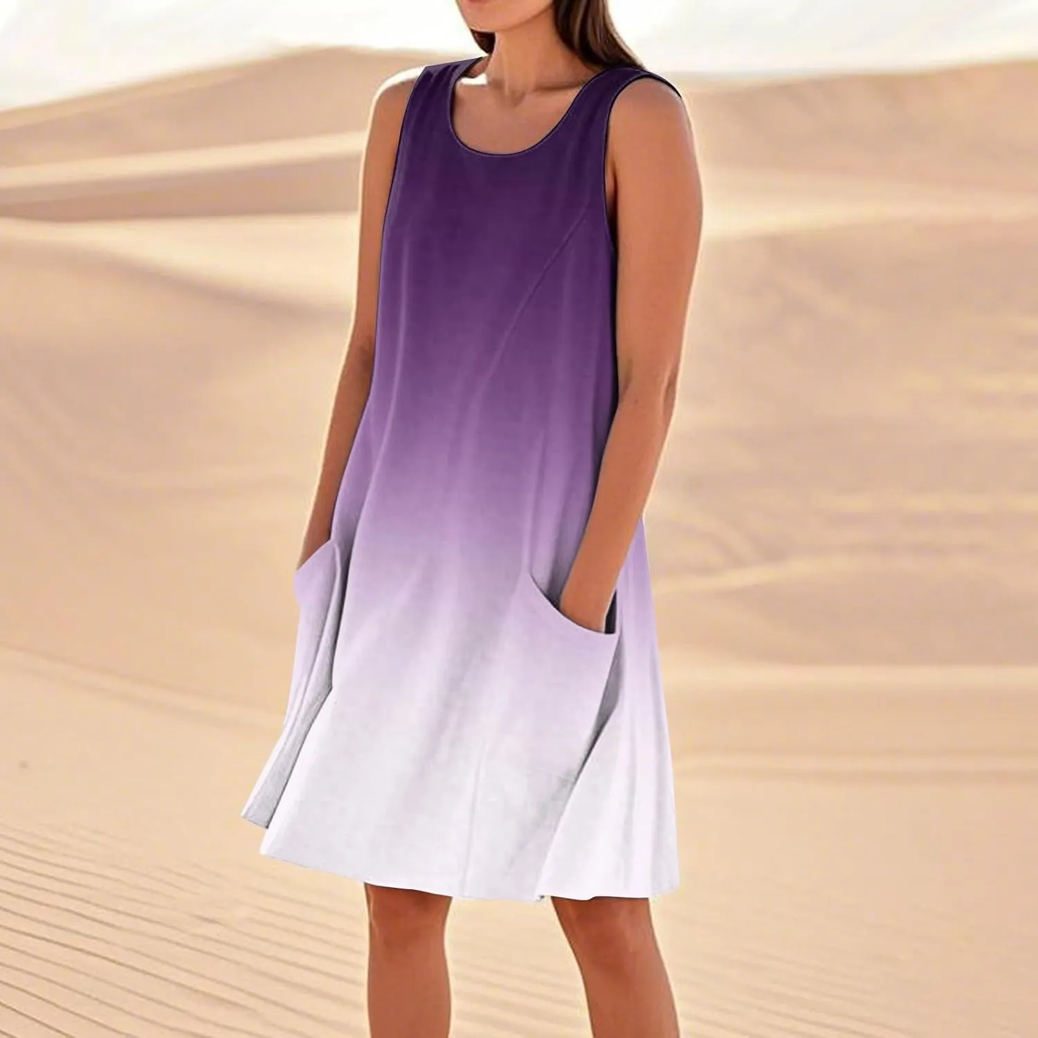 Summer Dresses for Women 2025 Round Neck Short Sleeve Cotton Linen Dress Beach Vacation Sundresses with Pockets