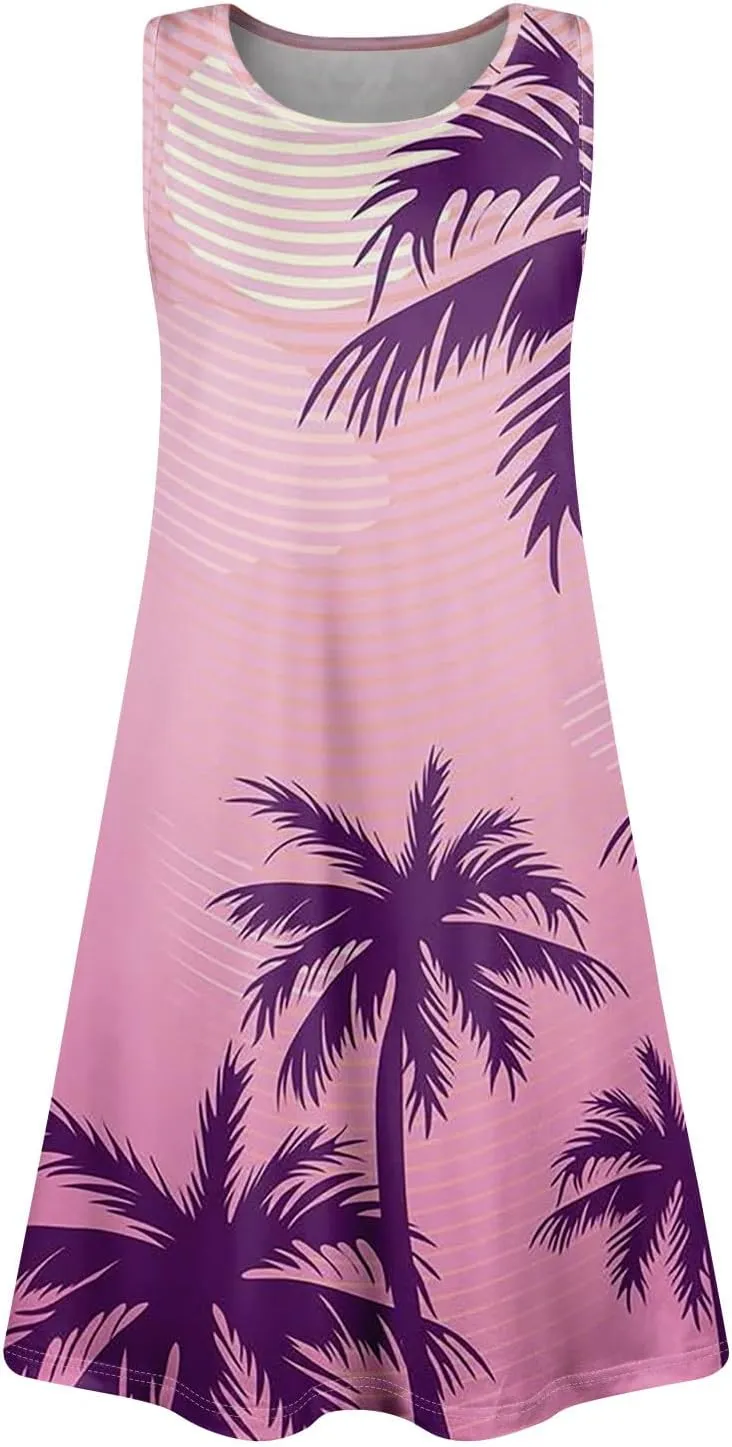 Summer Dresses for Women Beach Boho Sleeveless Vintage Printing Flowy Pocket Tshirt Tank Sundresses Fashion