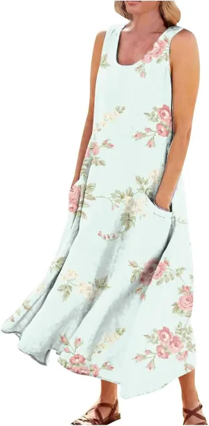 Summer Linen Dresses for Women 2025 Trendy Sleeveless Beach Vacation Travel Dress Casual Maxi Sun Dresses