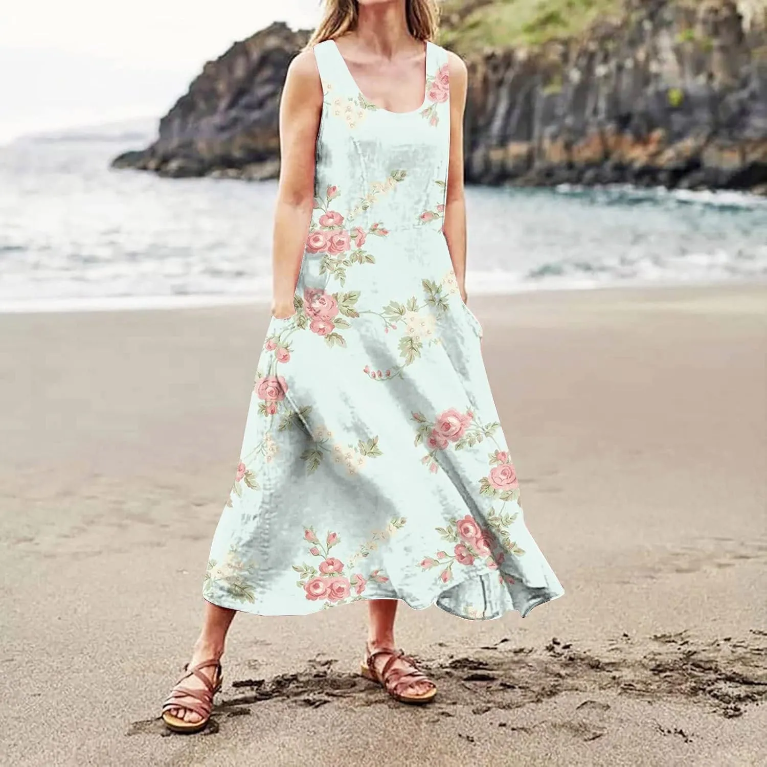 Summer Linen Dresses for Women 2025 Trendy Sleeveless Beach Vacation Travel Dress Casual Maxi Sun Dresses