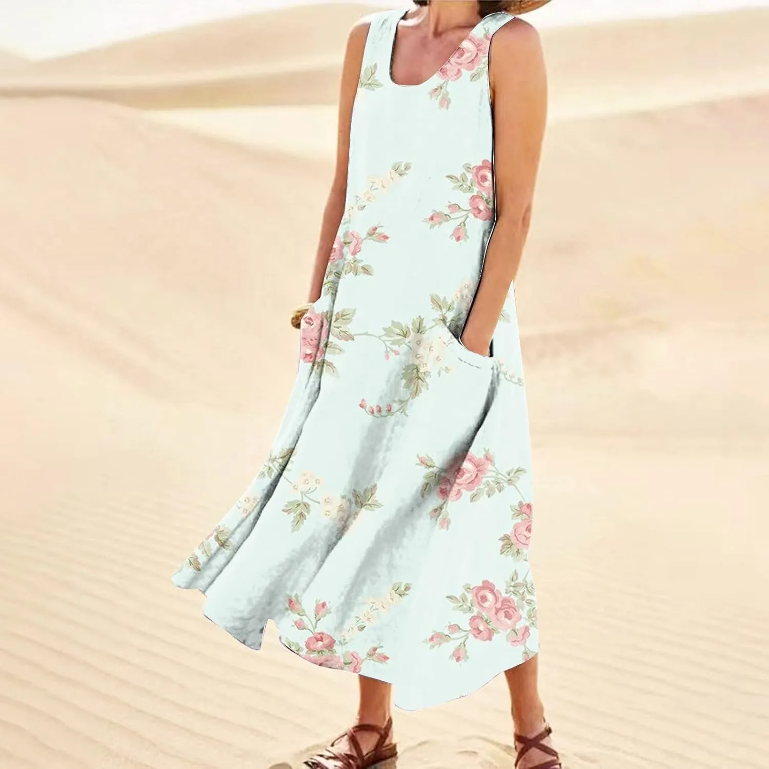 Summer Linen Dresses for Women 2025 Trendy Sleeveless Beach Vacation Travel Dress Casual Maxi Sun Dresses