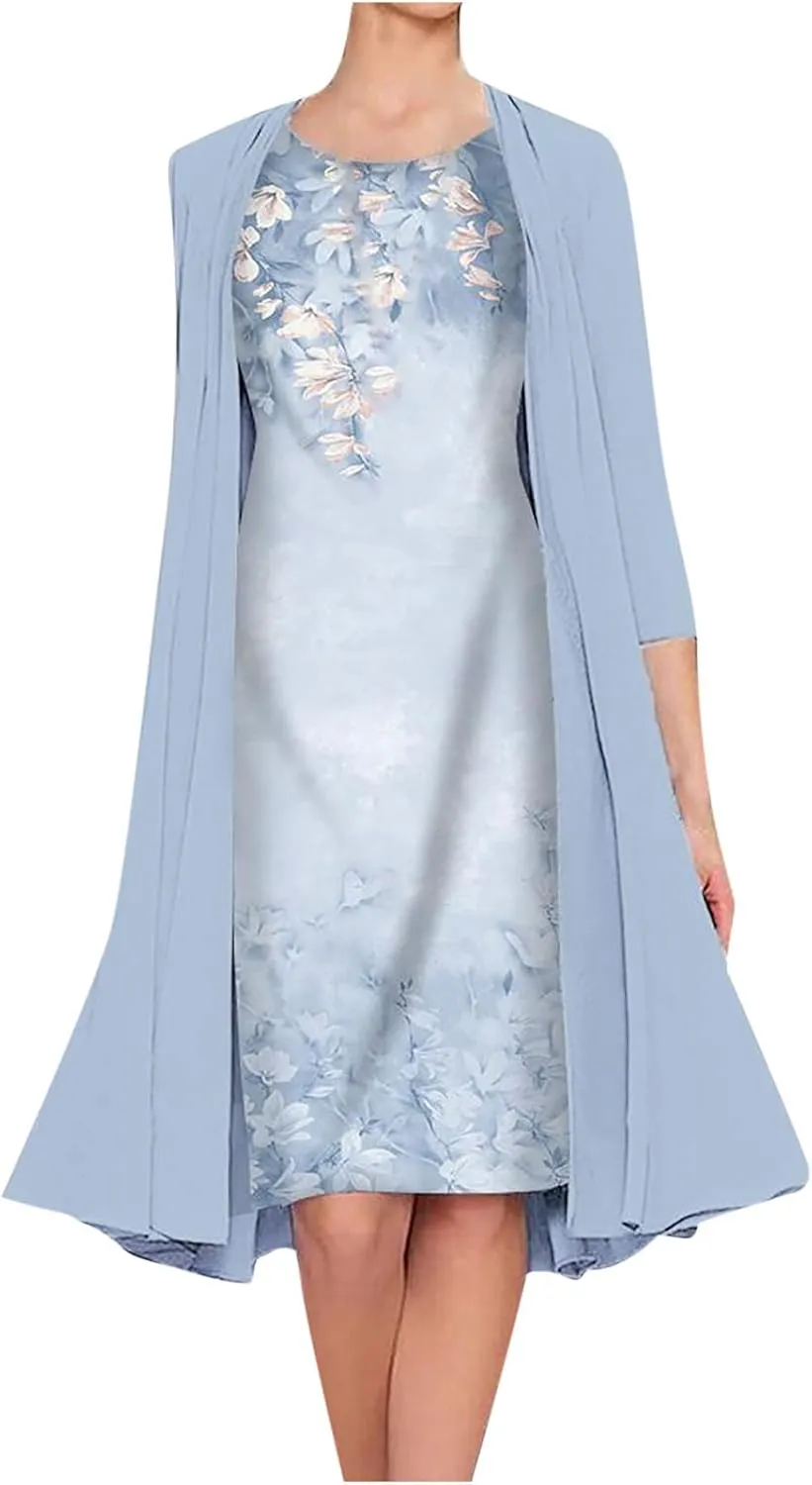 Summer Women Two Piece Maxi Dress Casual Loose Floral Print Cami Dresses with Cardigan Loose Dress for Wedding Guest