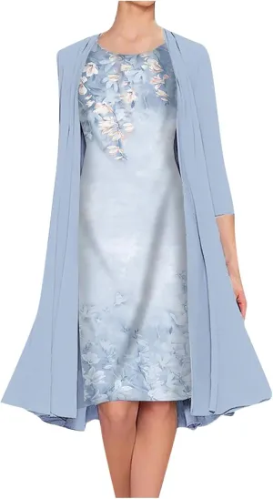 Summer Women Two Piece Maxi Dress Casual Loose Floral Print Cami Dresses with Cardigan Loose Dress for Wedding Guest