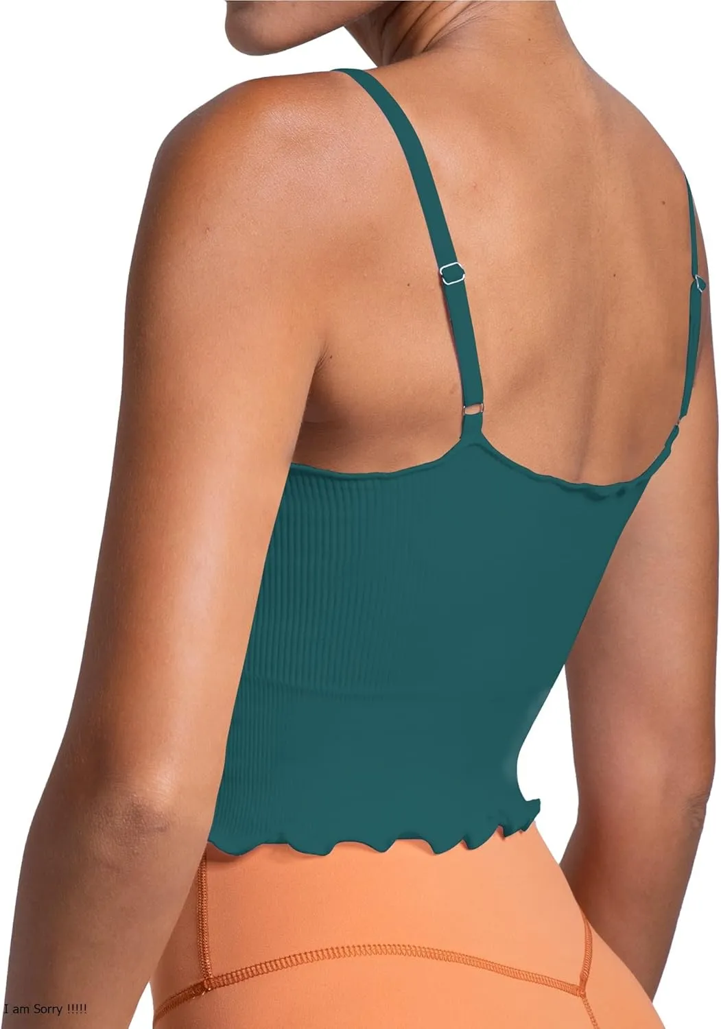 Sunzel Tank Top for Women, V Neck Seamless Ribbed Crop Camisole with Ruffles