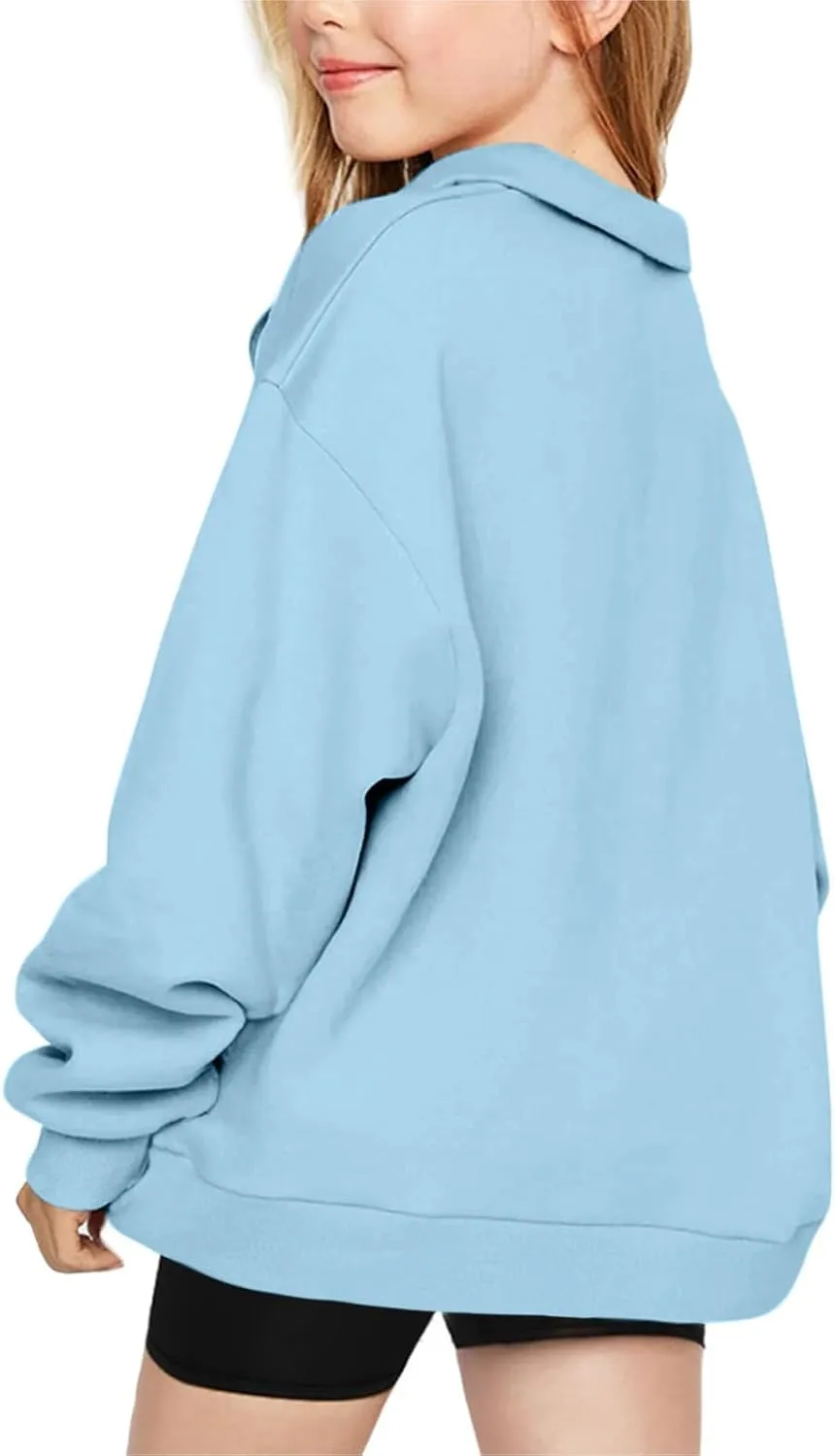 Sweatshirts for Girls Quarter Zip Pullover Long Sleeve Fleece Lined Tops Oversized Crewneck Sweatshirt Preppy Clothes