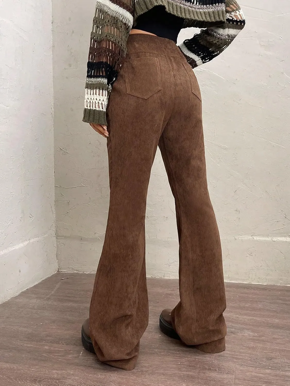 SweatyRocks Women's High Waist Zipper Casual Flare Leg Pants Trousers Button Front Pants with Pocket