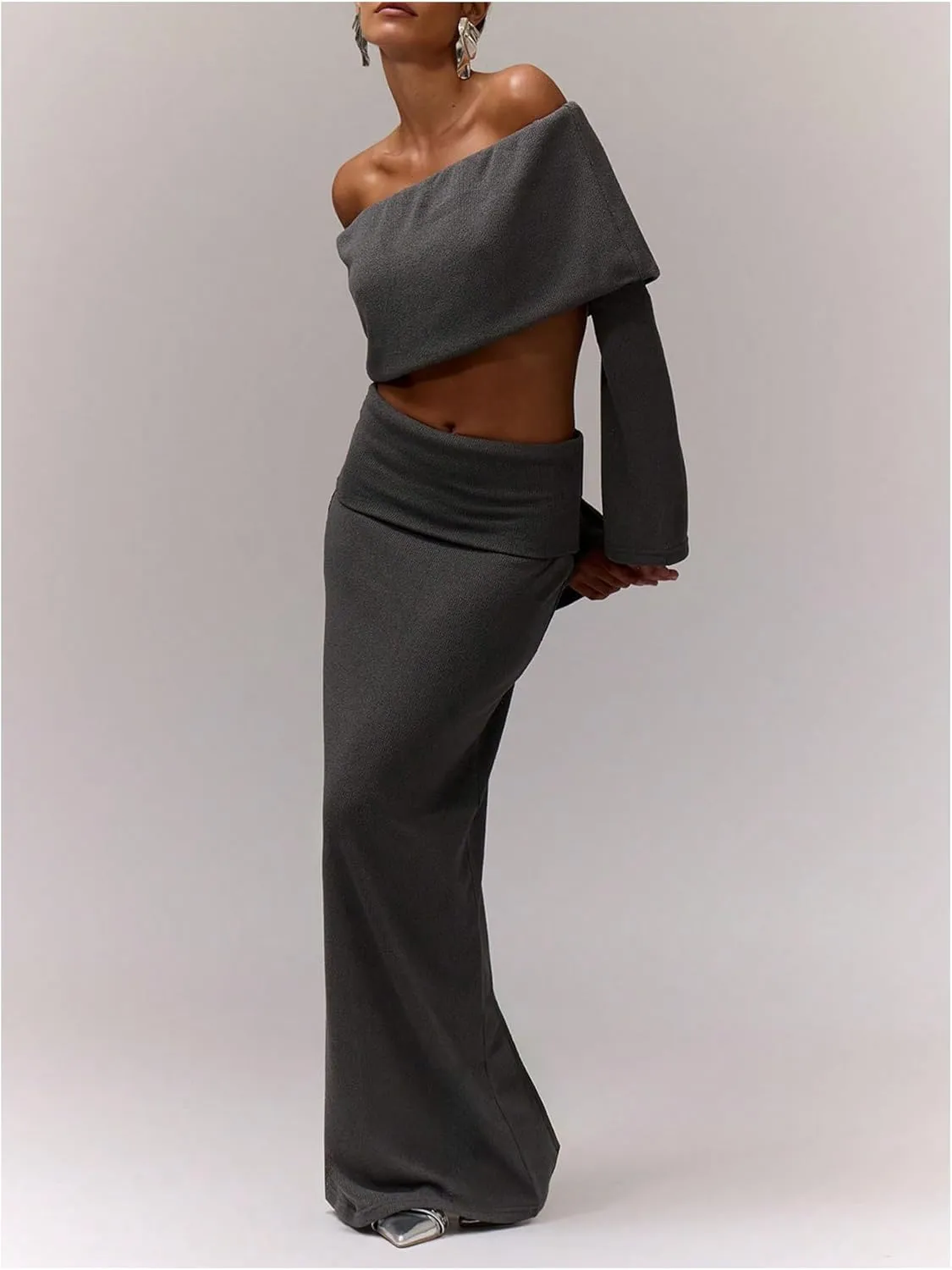 SweatyRocks Women's Low Waisted Maxi Skirts Fold Long Fall Split Skirt