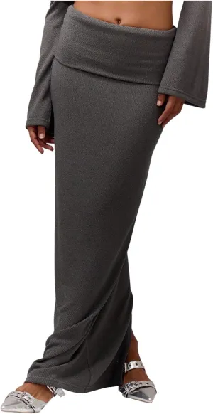 SweatyRocks Women's Low Waisted Maxi Skirts Fold Long Fall Split Skirt