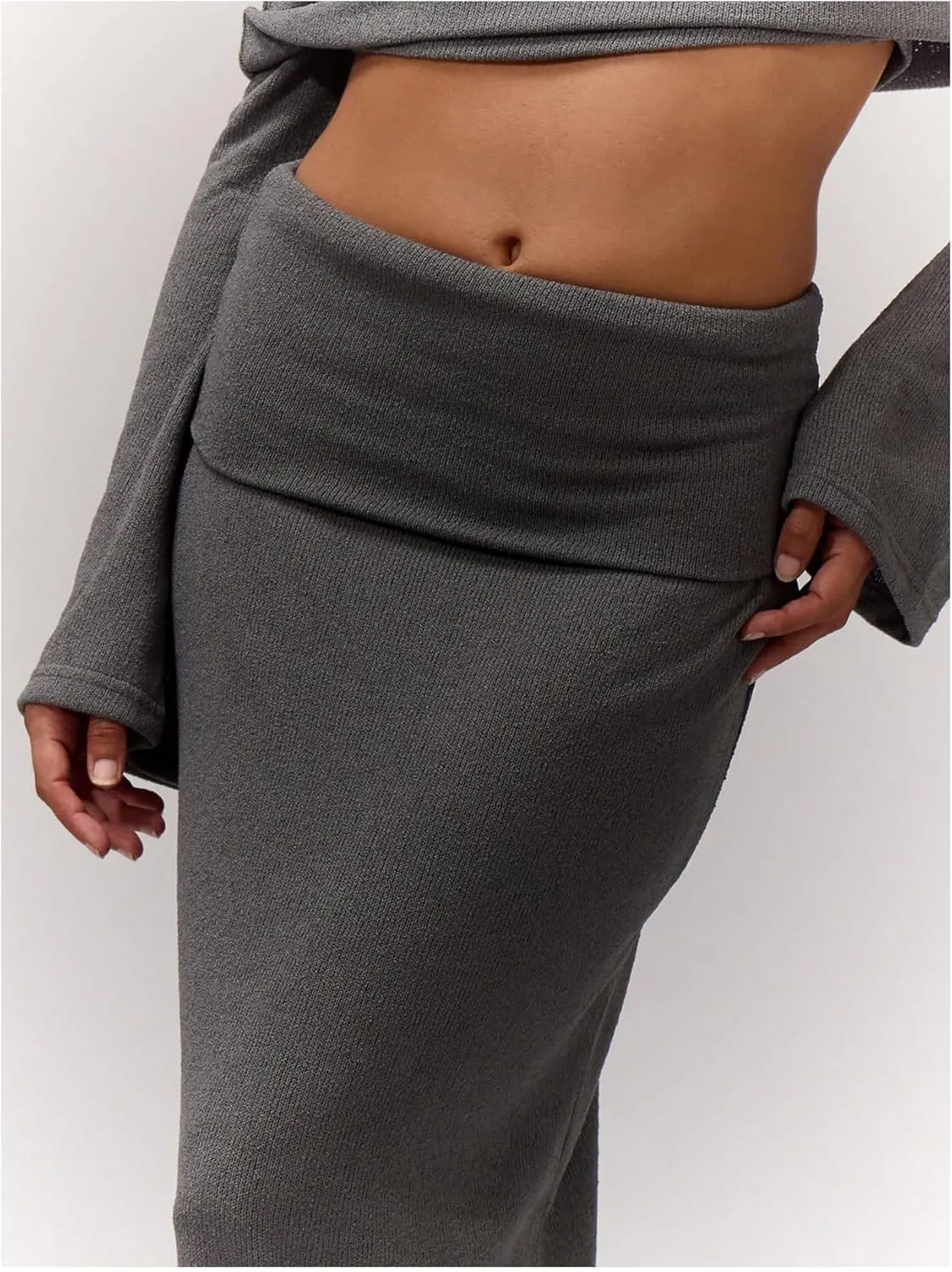 SweatyRocks Women's Low Waisted Maxi Skirts Fold Long Fall Split Skirt