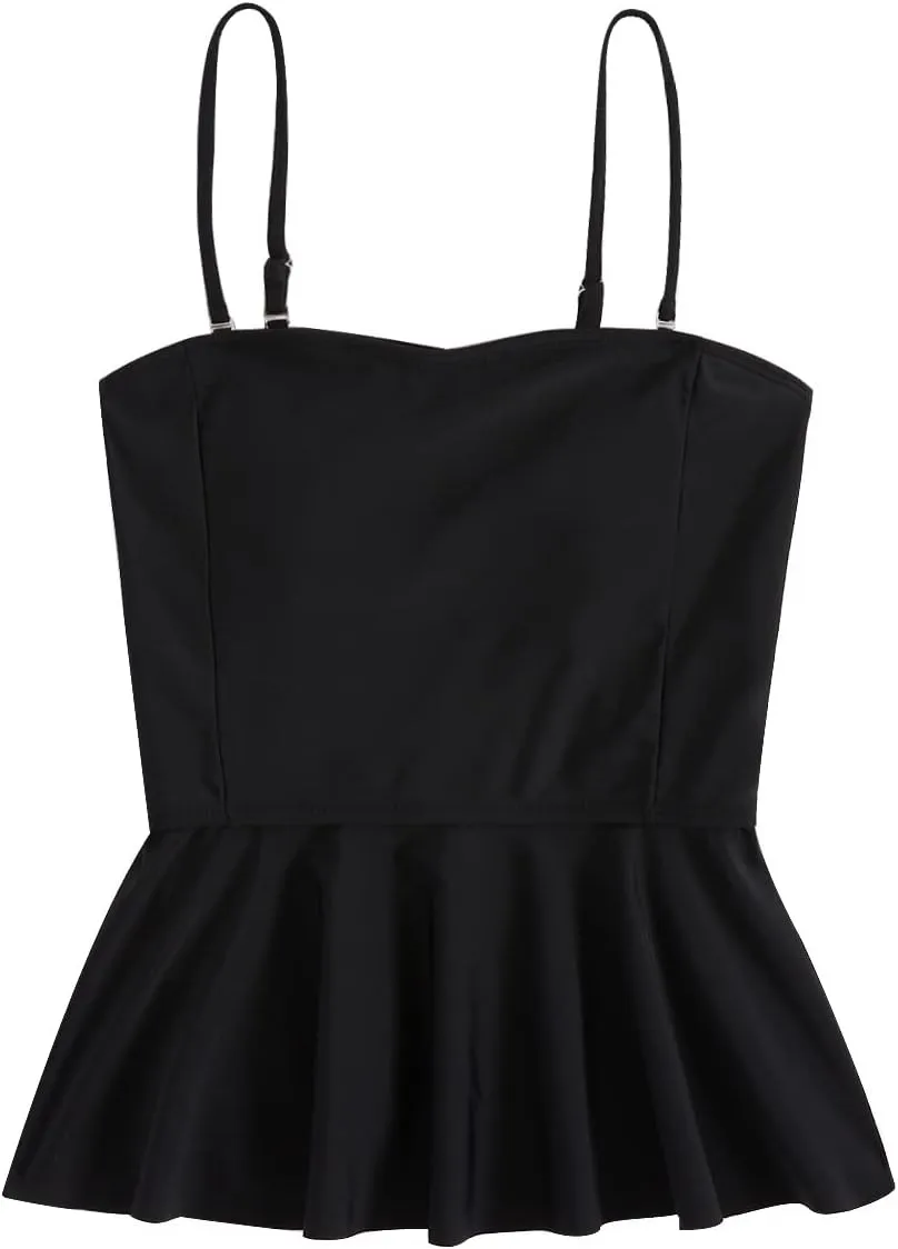 SweatyRocks Women's Ruffle Bikini Swimsuit Top Detachable Spaghetti Straps Bathing Suit Peplum Tops