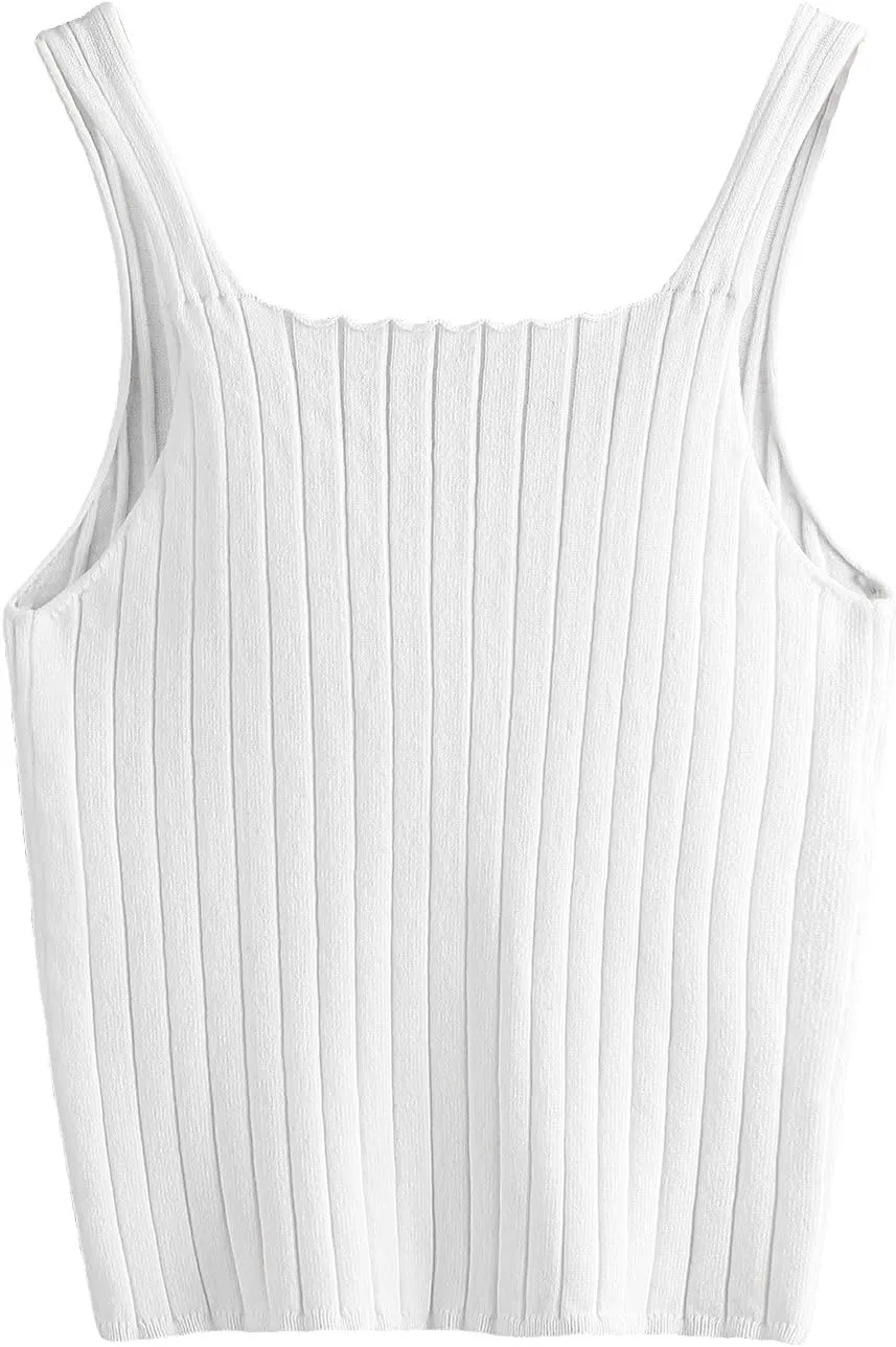 SweatyRocks Women's Sleeveless Vest Button Front Crop Tank Top Ribbed Knit Belly Shirt