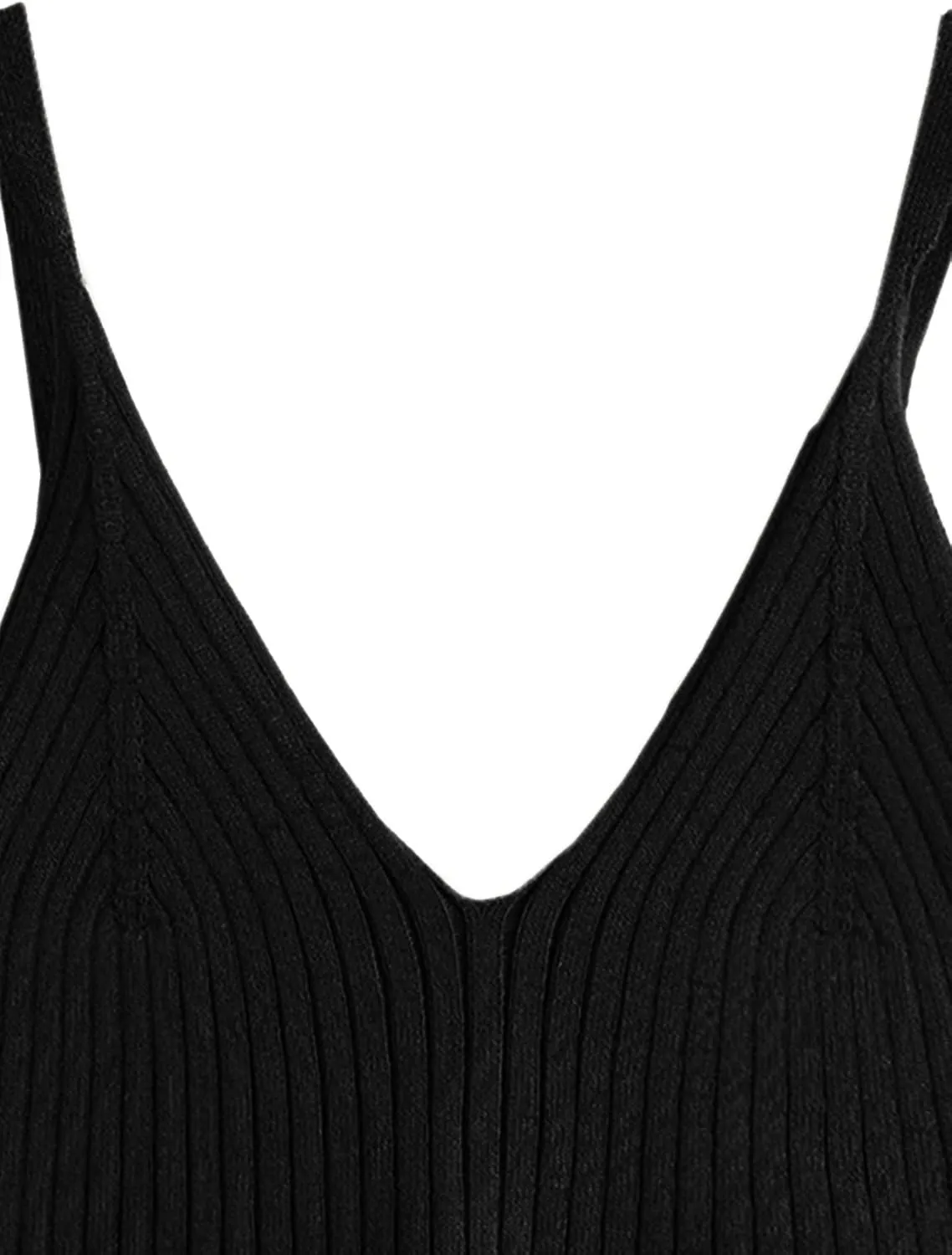 SweatyRocks Women's V Neck Crop Cami Top Ribbed Knit Spaghetti Strap Sleeveless Vest