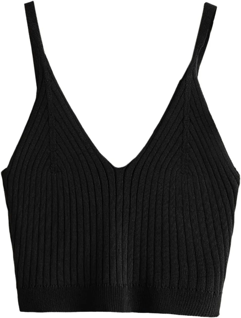 SweatyRocks Women's V Neck Crop Cami Top Ribbed Knit Spaghetti Strap Sleeveless Vest