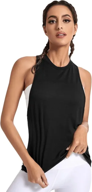 SweatyRocks Women's Workout Yoga Tops Sheer Mesh Gym Exercise Shirts Flowy Tank Top