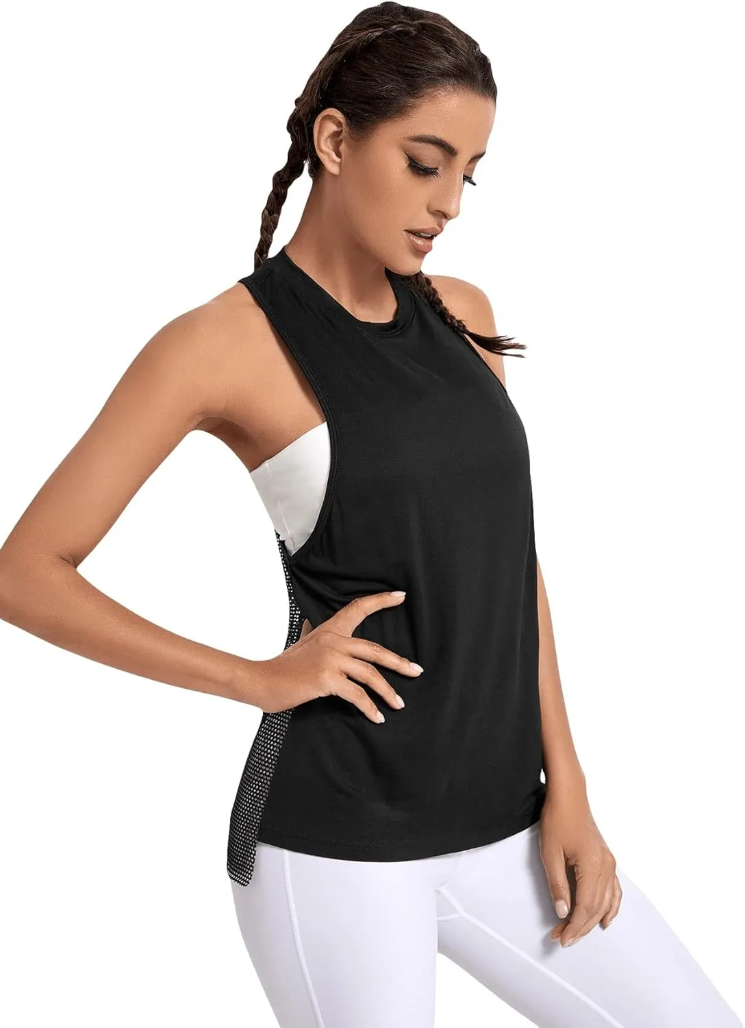 SweatyRocks Women's Workout Yoga Tops Sheer Mesh Gym Exercise Shirts Flowy Tank Top