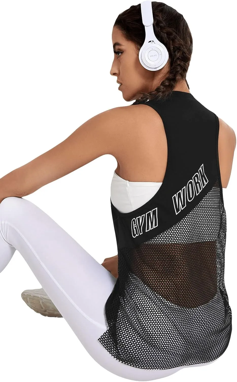SweatyRocks Women's Workout Yoga Tops Sheer Mesh Gym Exercise Shirts Flowy Tank Top
