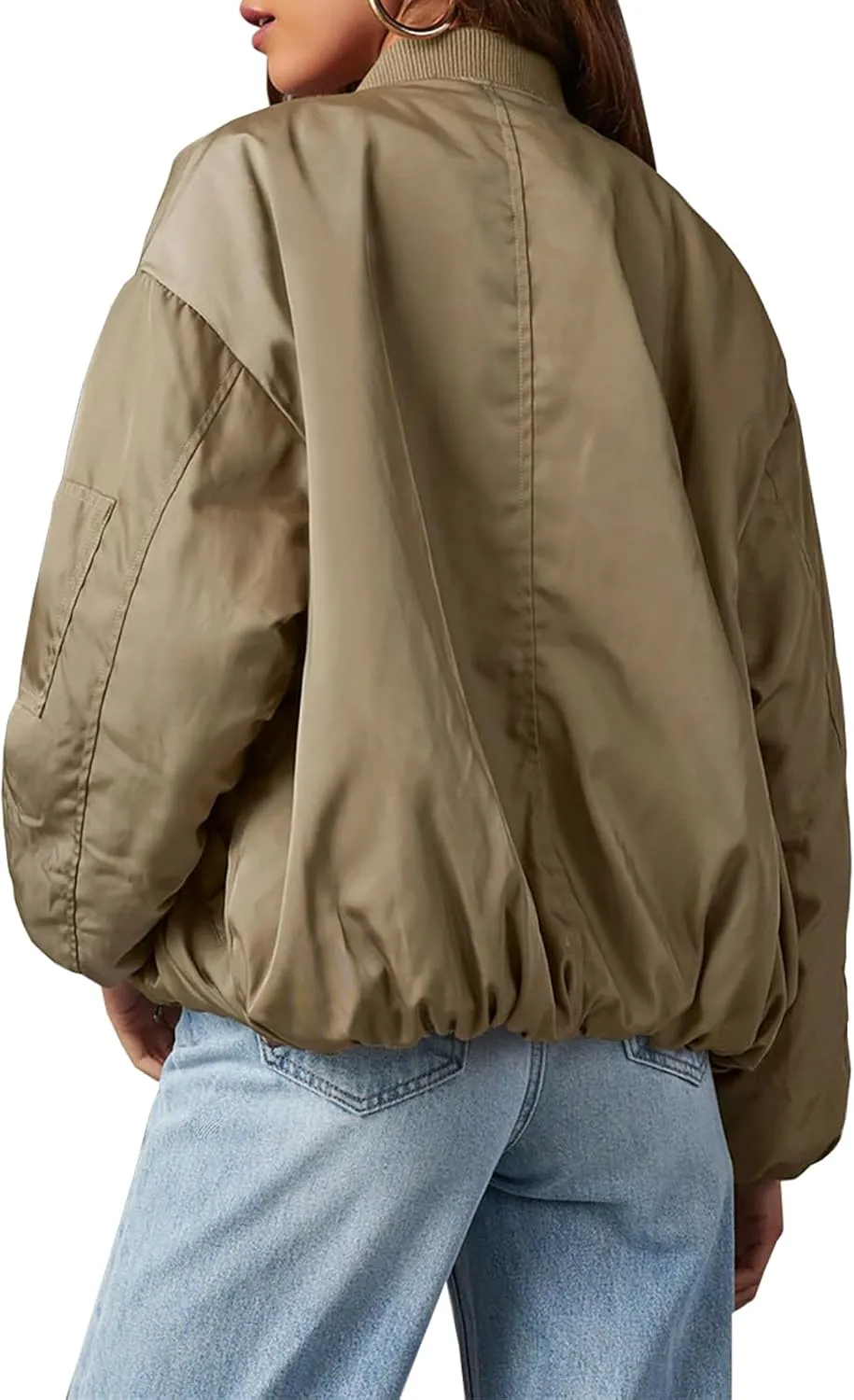 Tankaneo Womens Zip Up Bomber Jacket Oversized Fashion Casual Fully Lined Winter Coats With Pockets