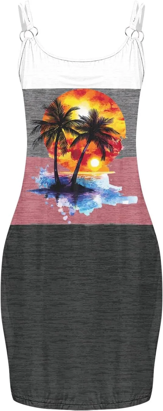TARIENDY Women's Summer Dresses Casual Sleeveless Sundress Graphic Printed Mini Dress Beach Vacation Outfits with Pockets