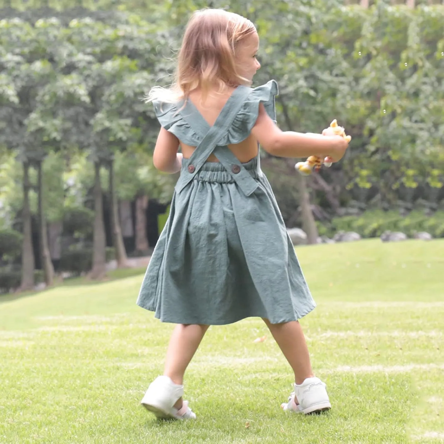 Toddler Linen Dress Baby Girls Ruffle Sleeveless Casual Party Dresses Summer Beach Sundress Mini Dresses