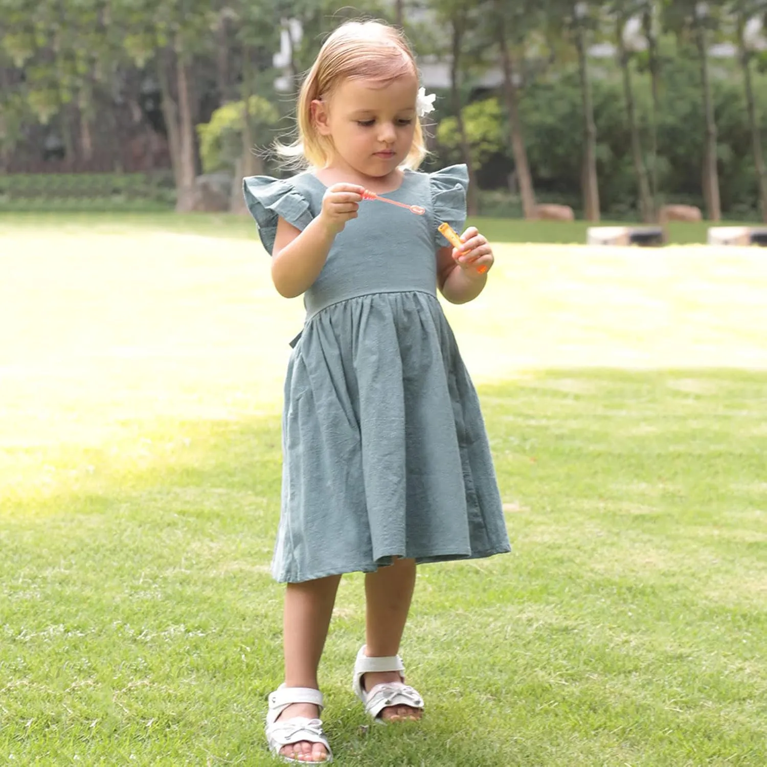 Toddler Linen Dress Baby Girls Ruffle Sleeveless Casual Party Dresses Summer Beach Sundress Mini Dresses