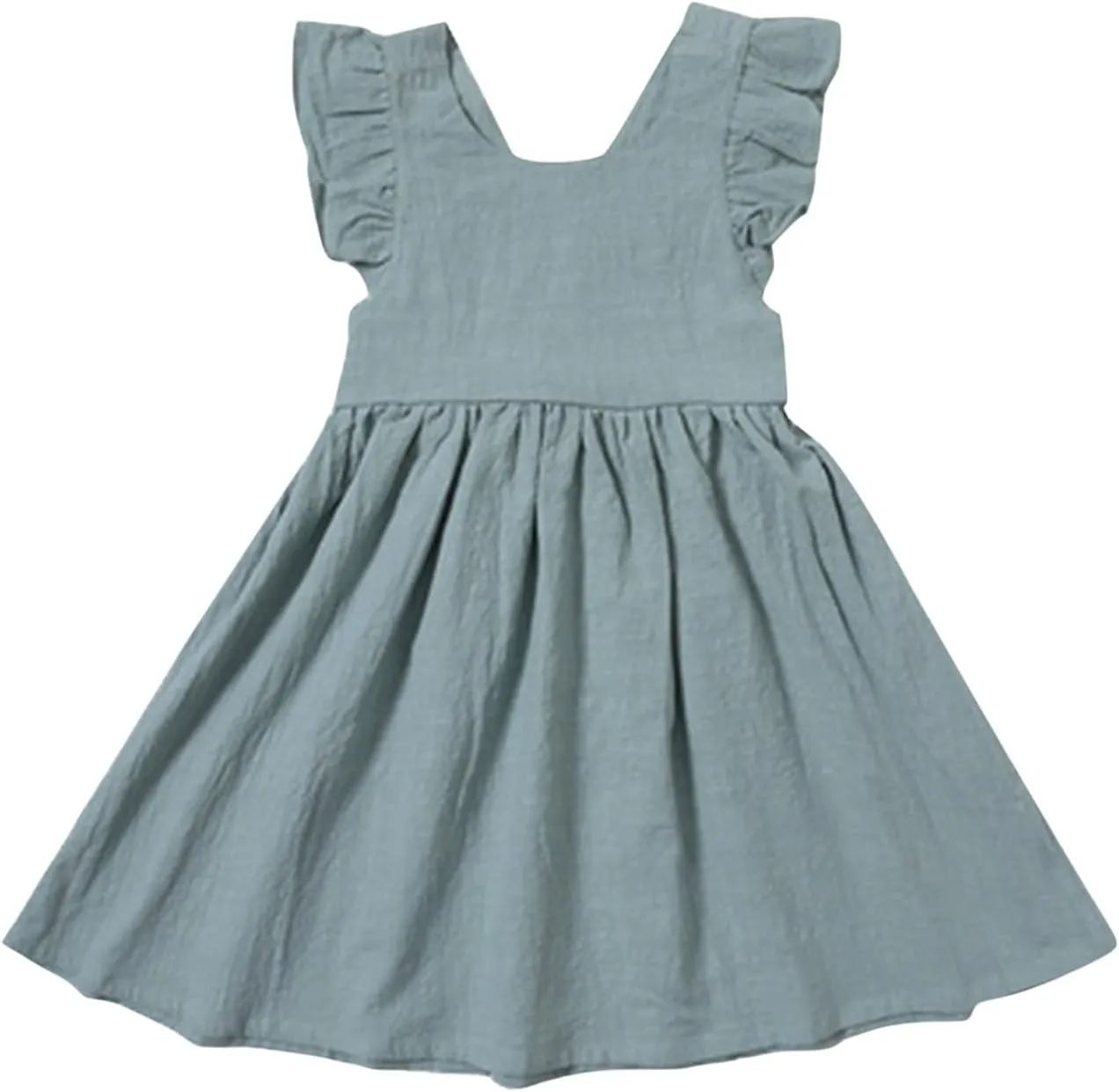 Toddler Linen Dress Baby Girls Ruffle Sleeveless Casual Party Dresses Summer Beach Sundress Mini Dresses