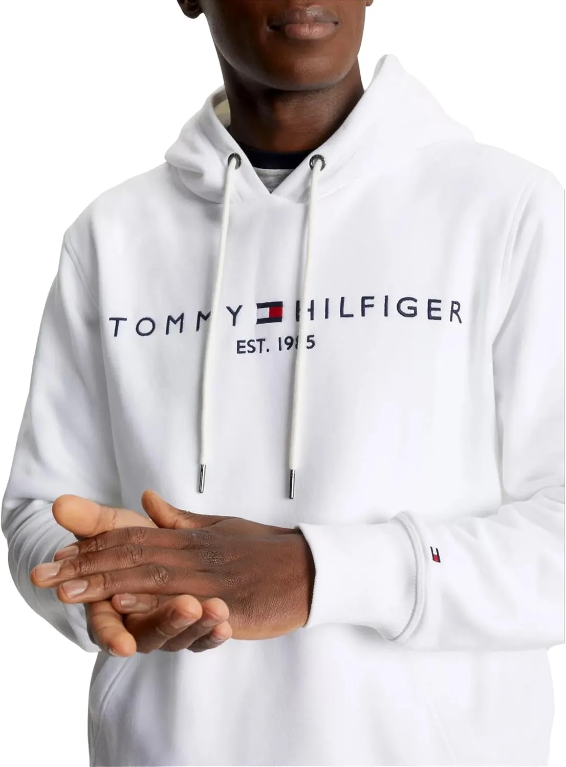 TOMMY HILFIGER Men's Iconic Fleece Embroidered Tommy Logo Pullover Hoodie Sweatshirt Collection 2024, Medium, Black