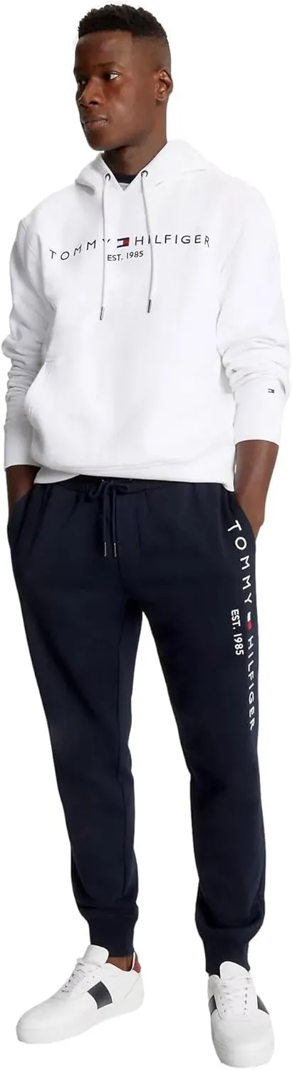 TOMMY HILFIGER Men's Iconic Fleece Embroidered Tommy Logo Pullover Hoodie Sweatshirt Collection 2024, Medium, Black