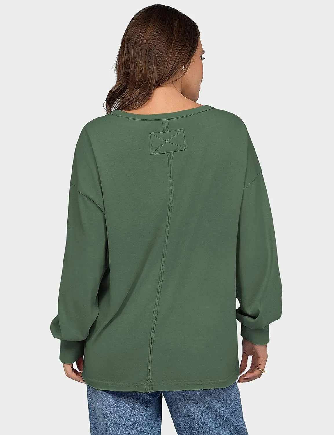 UEU Womens Long Sleeve Tops Crew Neck Casual Oversized Cotton Shirts Blouses Tshirt Tee 2024 Fall Trendy Clothes with Pockets