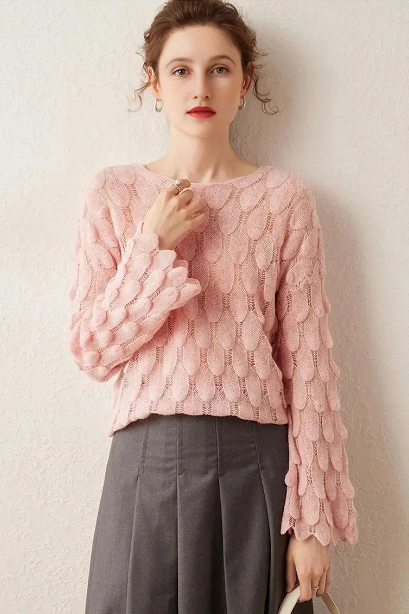 Ultra-Light 100 Cashmere Leaf-Knit Sweater