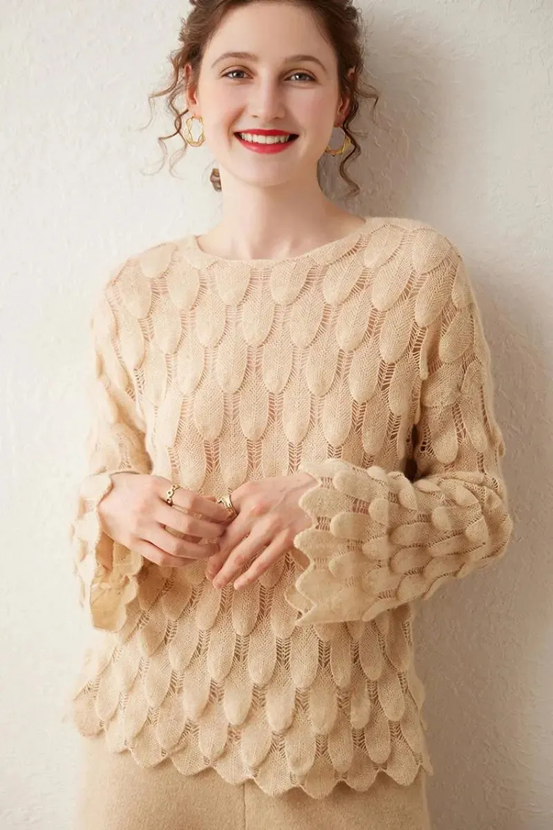 Ultra-Light 100 Cashmere Leaf-Knit Sweater