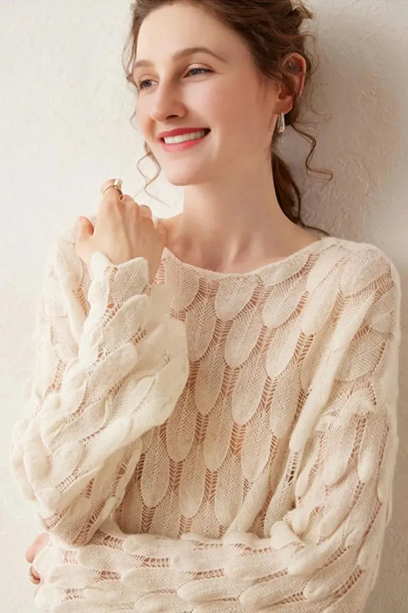 Ultra-Light 100 Cashmere Leaf-Knit Sweater