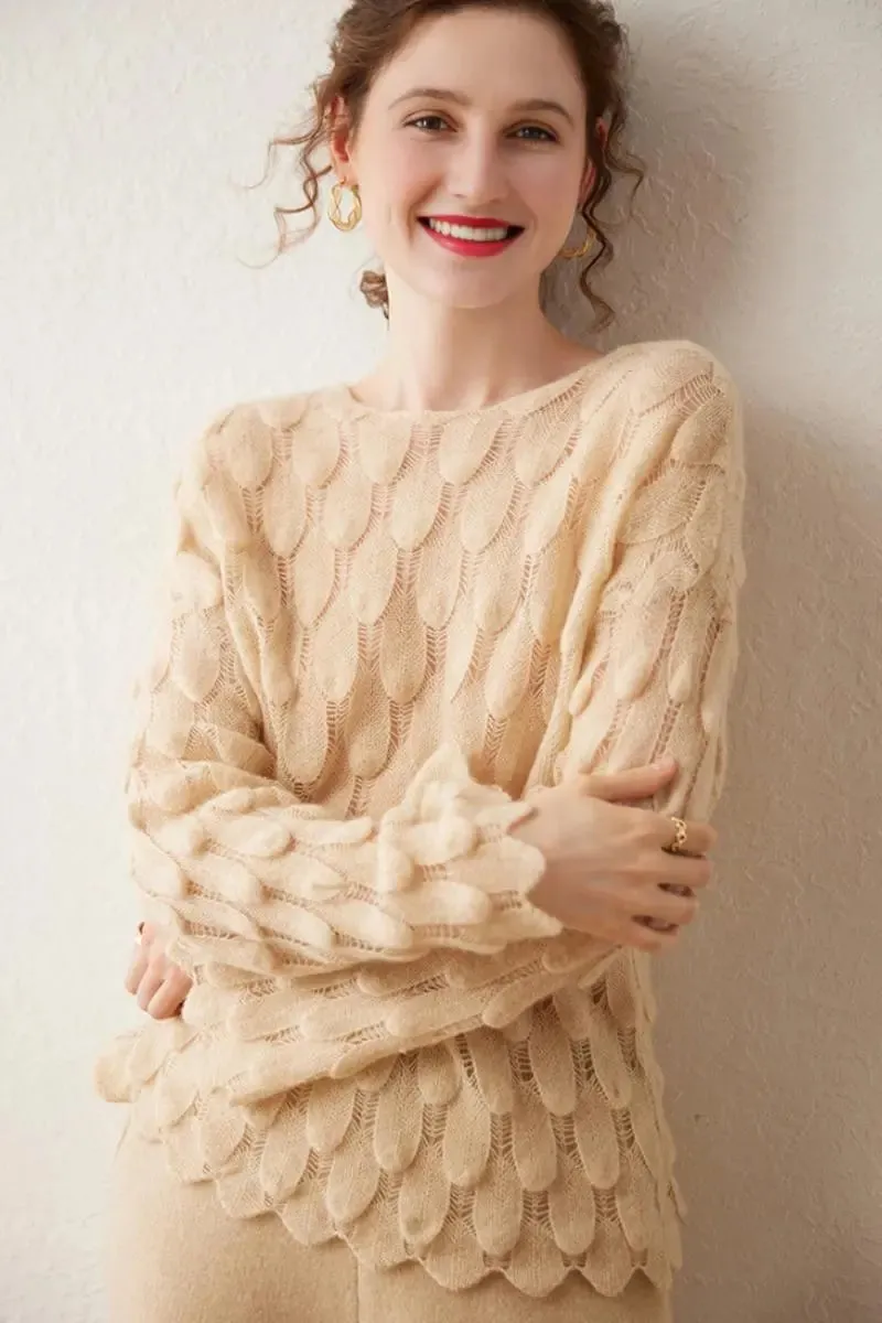 Ultra-Light 100 Cashmere Leaf-Knit Sweater