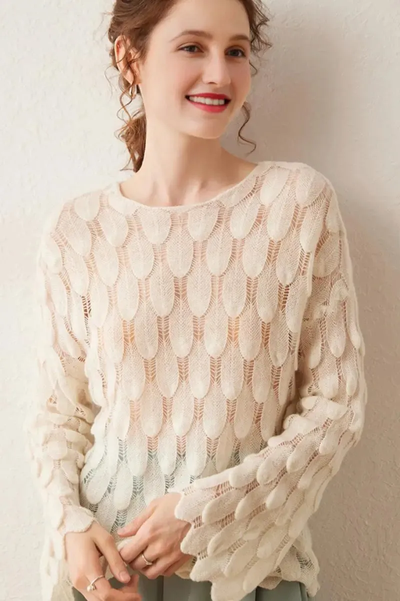 Ultra-Light 100 Cashmere Leaf-Knit Sweater