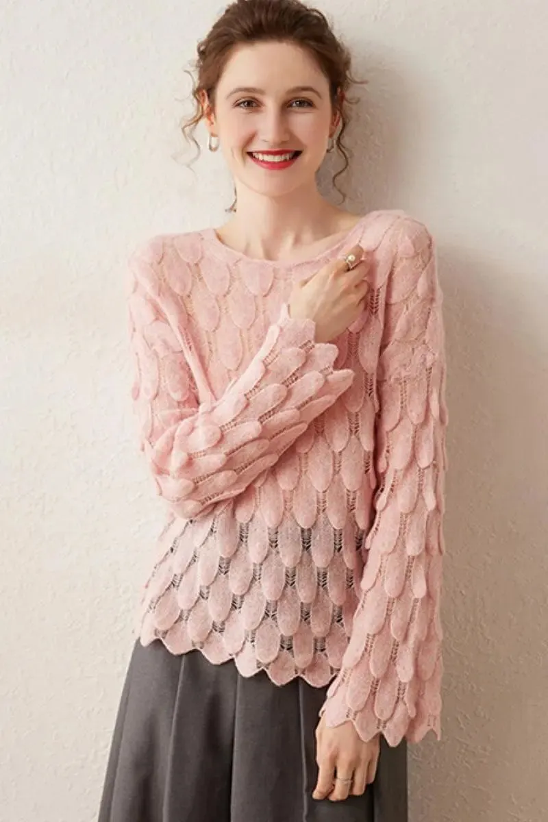 Ultra-Light 100 Cashmere Leaf-Knit Sweater