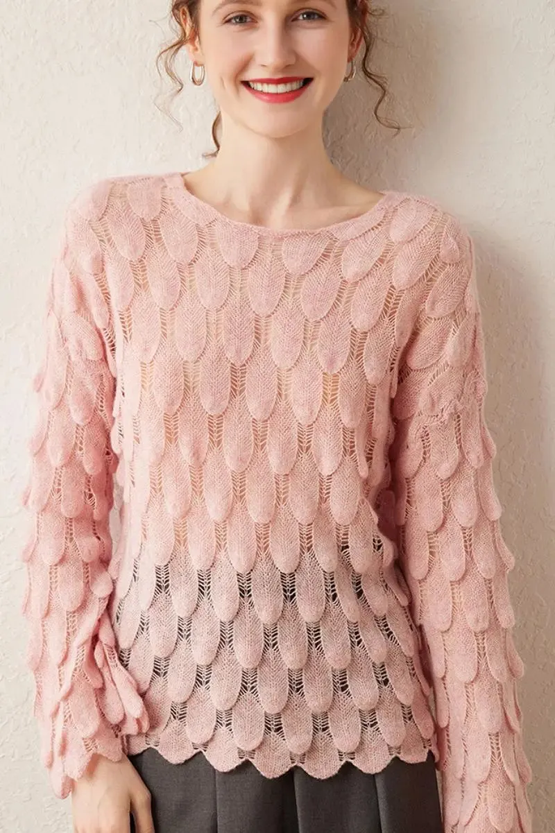 Ultra-Light 100 Cashmere Leaf-Knit Sweater
