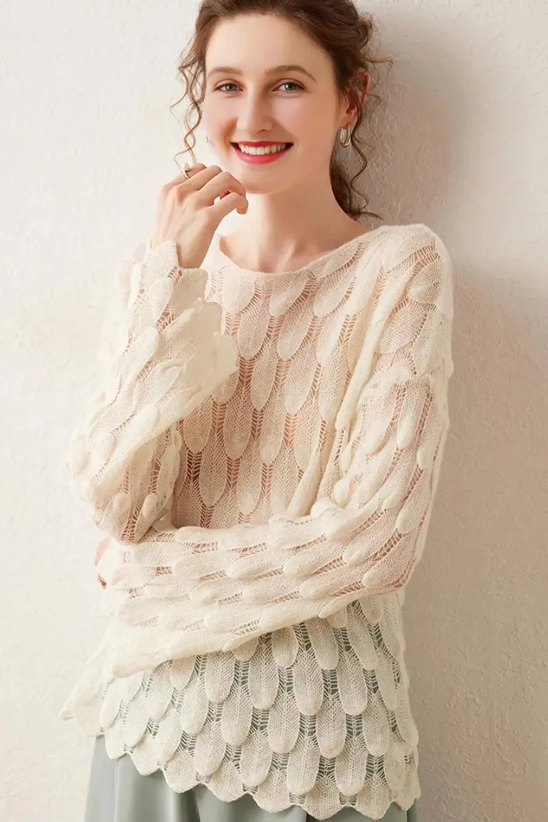 Ultra-Light 100 Cashmere Leaf-Knit Sweater