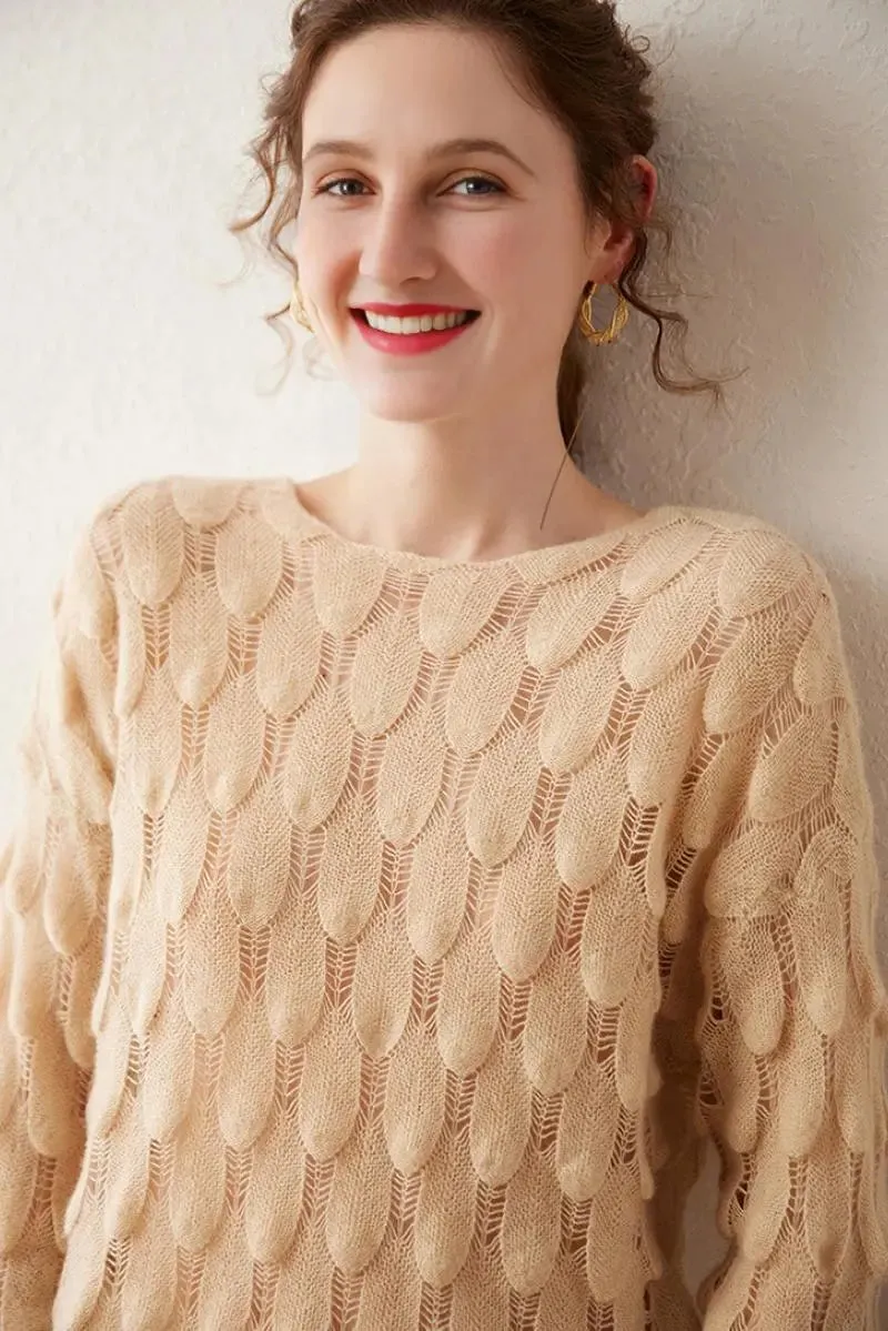 Ultra-Light 100 Cashmere Leaf-Knit Sweater