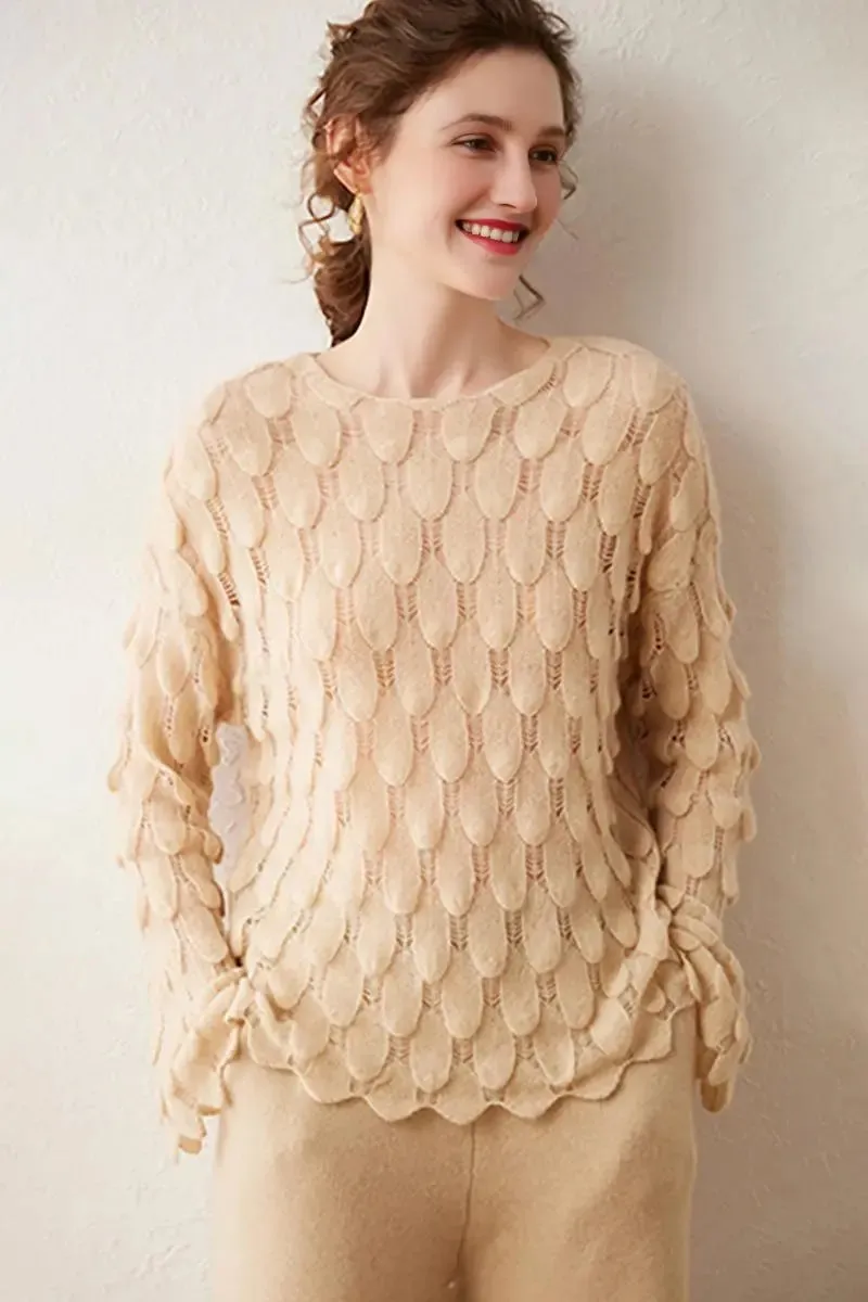 Ultra-Light 100 Cashmere Leaf-Knit Sweater